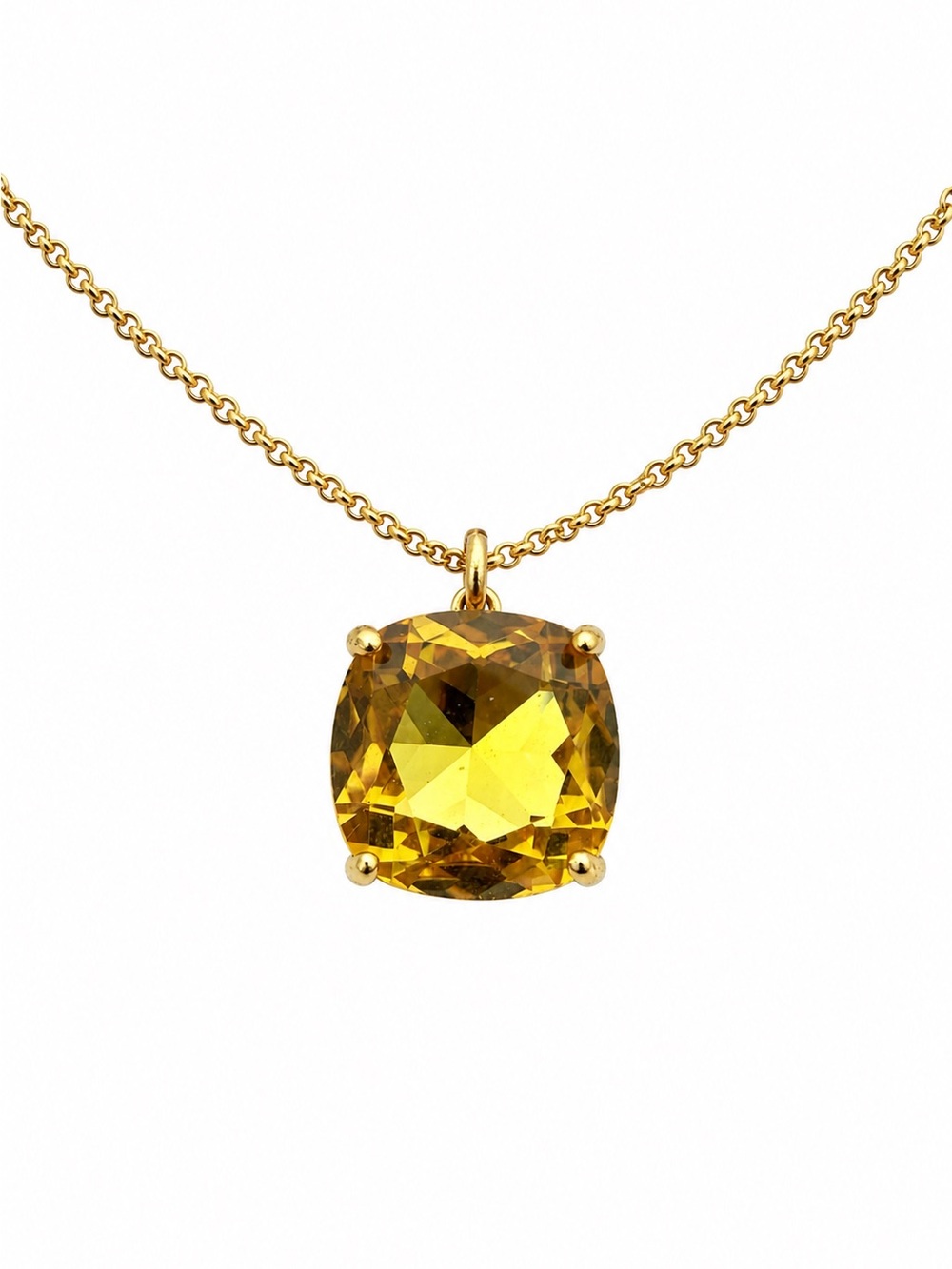 Tory Burch Gold Tone Yellow Cushion Cut Crystal Pendant Necklace